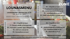 Ravintola Zonen kolmen viikon kiertävä lounasmenu